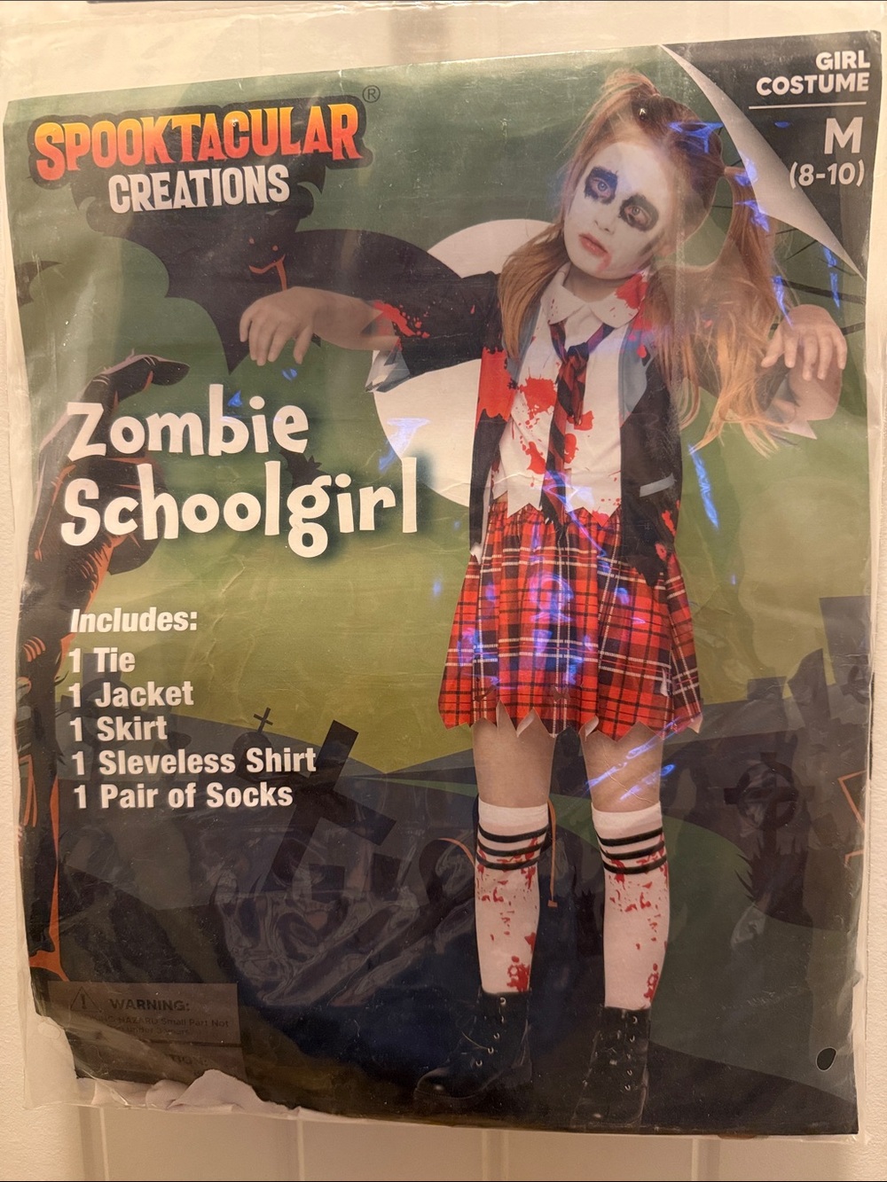 Spooktacular Creations Girls' Red Plaid Zombie Schoolgirl Costume (M 8-10)